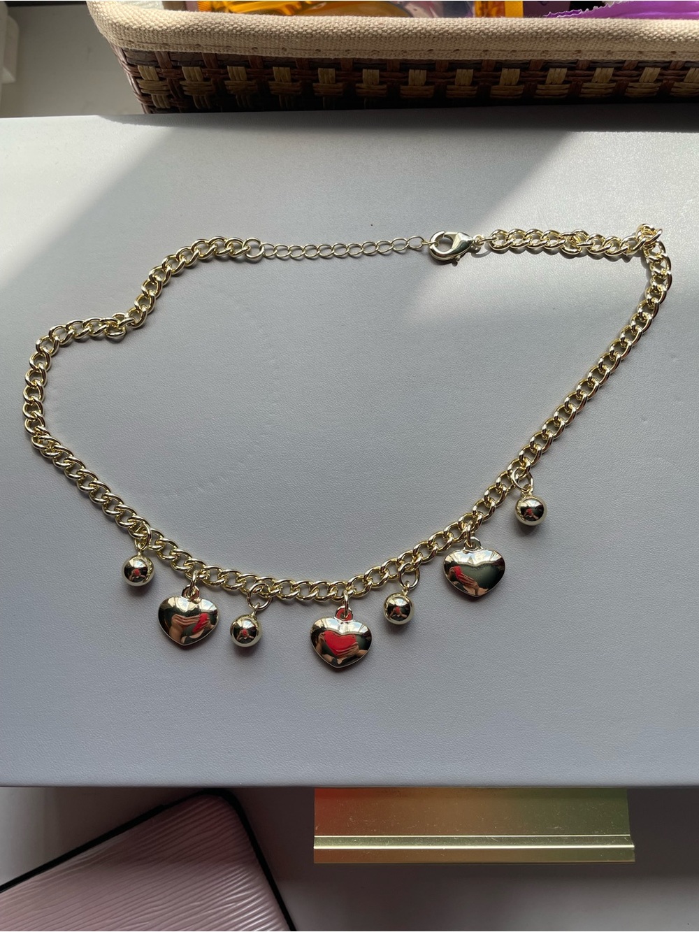 Gold Heart Charm Chain Necklace - Women Jewelry
